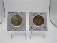 2 Franklin Halves 90% Silver 1959/1963
