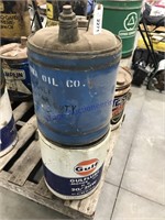 2, 5-gallon cans:  Iowa Oil Co, Gulf