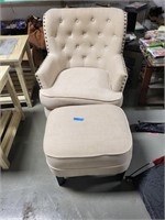 Nailhead trimmed chair with matching ottoman
