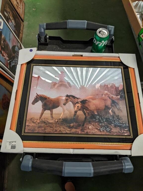 Horses and cowboy picture with frame