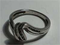 ABSTRACT CZ, 925 STERLING SILVER RING w "M" LOGO H