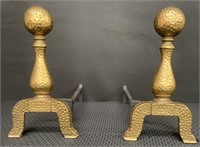 Hammered Fireplace Andirons Set-Brass Color