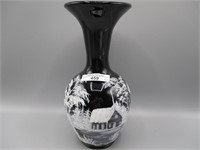 Fenton Louis Piper HP ebony 11" vase with