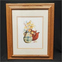 Signed Matted Teapots & Flowers