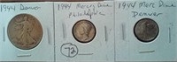 1944 P&D XF mercury dimes + 1944D half dollar