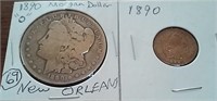 1890 O New Orleans Morgan Silver dollar + penny
