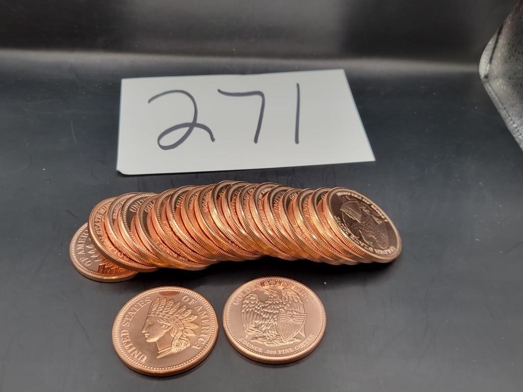Copper .999 Fine-Indian Head Rounds-20