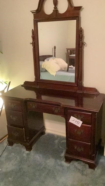 Antique, genuine, mahogany, dresser, and mirror