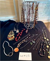 Costume Jewelry Necklace Lot + Stand (29)
