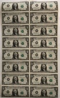 Sheet of (16) Uncut $1 Bills