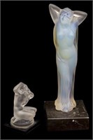 (2) LALIQUE ART CRYSTAL & OPALESCENT GLASS NUDES