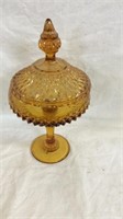 Amber glass covered compote