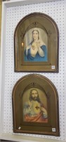Antique Jesus & Mirror Arched Religious Pictures
