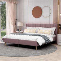 KING Pink Velvet Upholstered Bed Frame W/Headboard