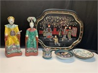 Oriental Decorative Figures Dish and Tray