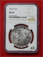 1922 S Peace Silver Dollar NGC MS62