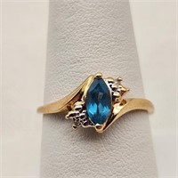 10K Gold Ring Topaz & Diamonds