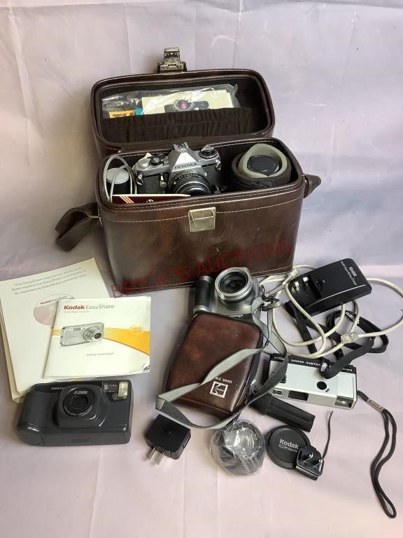 Assorted Cameras, Camera Accessories, and Cases