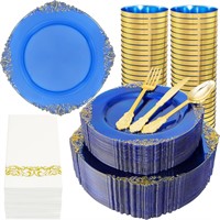Nervure 350PCS Blue Plastic Plates - Blue Plastic