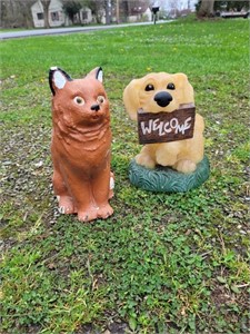 Lawn statues cat and dog 12inch tall