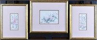 POTVIN 3 PINK FLORAL WATERCOLOUR PAINTINGS SIGNED
