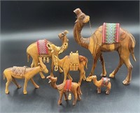 Vintage Wooden Hand Carved Camels & Donkeys