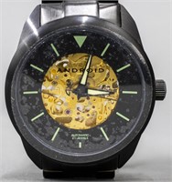Android Black Stainless Steel Skeleton Watch