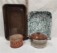 Enamel Trays, Bliss Coffee Tin, Antique Brown