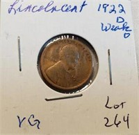 1922D Wheat Cent Weak D VG