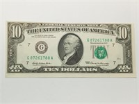 OF) "Off Center" AU UNC 1969 $10 Federal reserve
