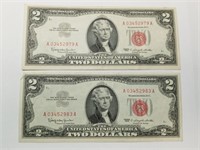 OF) (2) 1963 $2 Red Seal notes