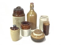 7 Stoneware & Brownware Crocks, Jugs & Urns, Weir