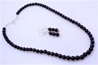 Black Jasper Stone Handmade Beaded Necklace & ER
