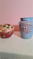 Rosewell Pottery Vase Pink w/ Flowers & Blue Vase
