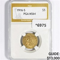 1916-S $5 Gold Half Eagle PGA MS64