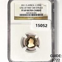2011 S. Africa 1/10oz Gold KR 1st 300 NGC-PF69 UC