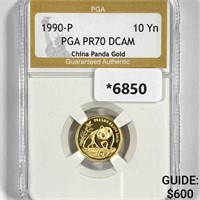 1990-P 10 Yuan 1/10 oz China Gold Panda PGA MS70