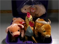 4 Beanie Babies, 2 pigs, cow and rooster