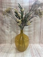 16" Large Amber Bottle Glass Vase & Dried Flowers