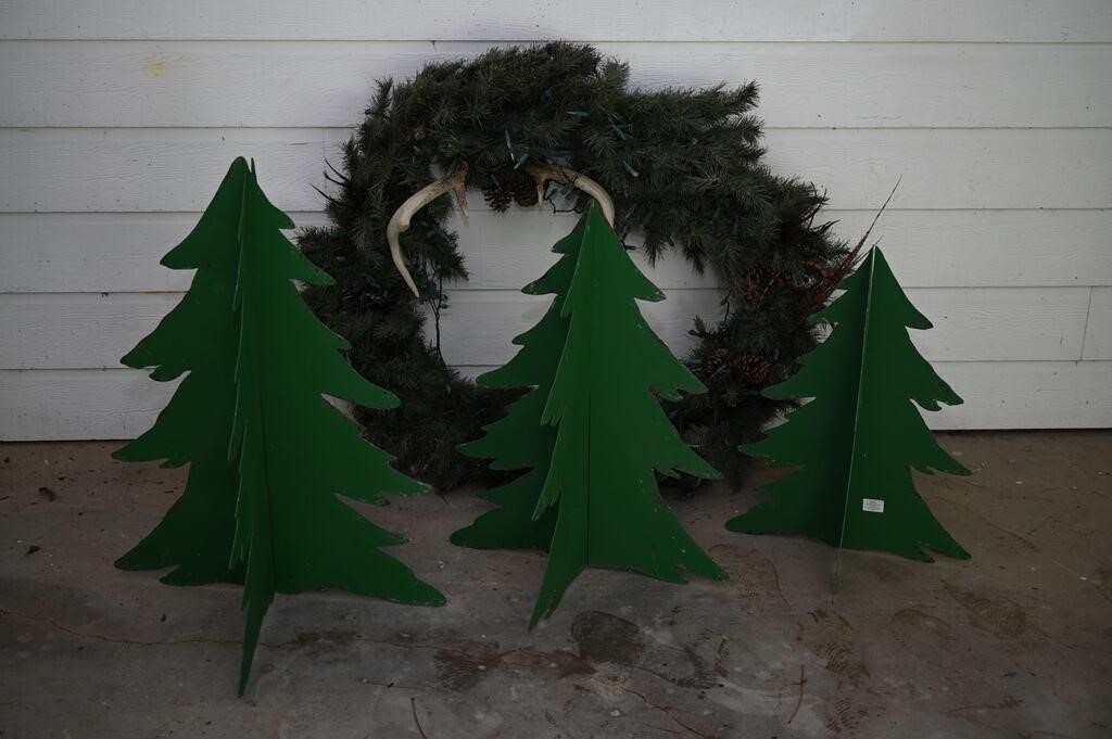 Vintage Metal Christmas Trees, Rustic Wreath