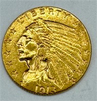 1913 $2.5 Gold Indian Coin