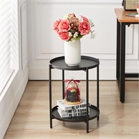 2 Tier Round Metal Side Table, Tiered Metal End