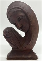 Madonna & Child Carved Wood Bust Sculpture