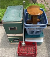 2 Vintage Coolers, 2 laundry baskets, 3 totes and