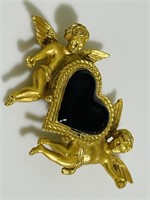 Vintage CRAFT brooch cherubs holding heart