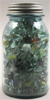 Ball Blue Colored Canning Jar Full of Marbles