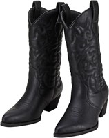 Rollda Women's Western Cowboy Boots 10.5 Black