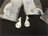 6 New White Clothes Hooks with Mounting Screws