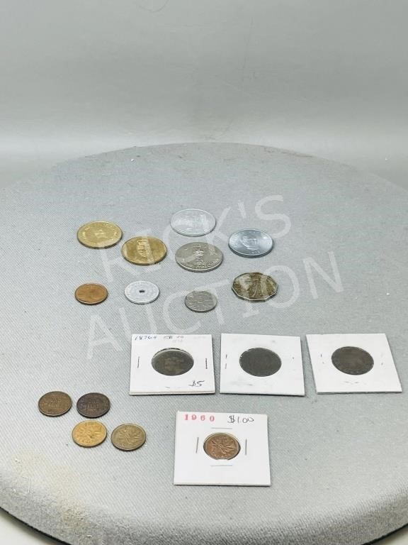 assorted coins & tokens, incl 1876 large cents