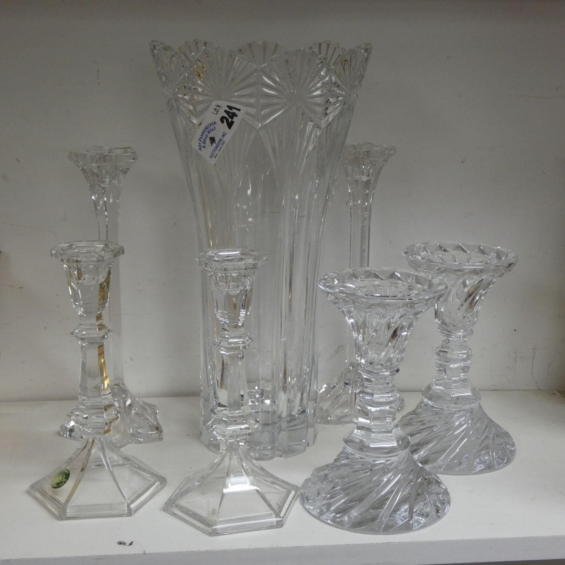 Heavy Crystal Glass Vase & Candlesticks